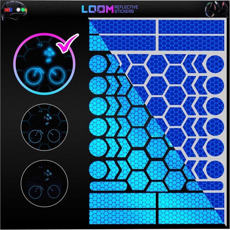 Loom Reflective Stickers | 67pc Brilliant Blu | Reflective Stickers for Helmet, Bike, Motorcycle, Hard Hat | Waterproof Reflectors for Car, Trailer | Bike Reflectors for Night Riding - Image 1